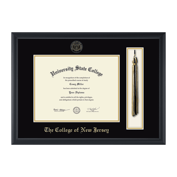 Framerly - TCNJ Tassel Diploma Frame with Black and Gold Mat