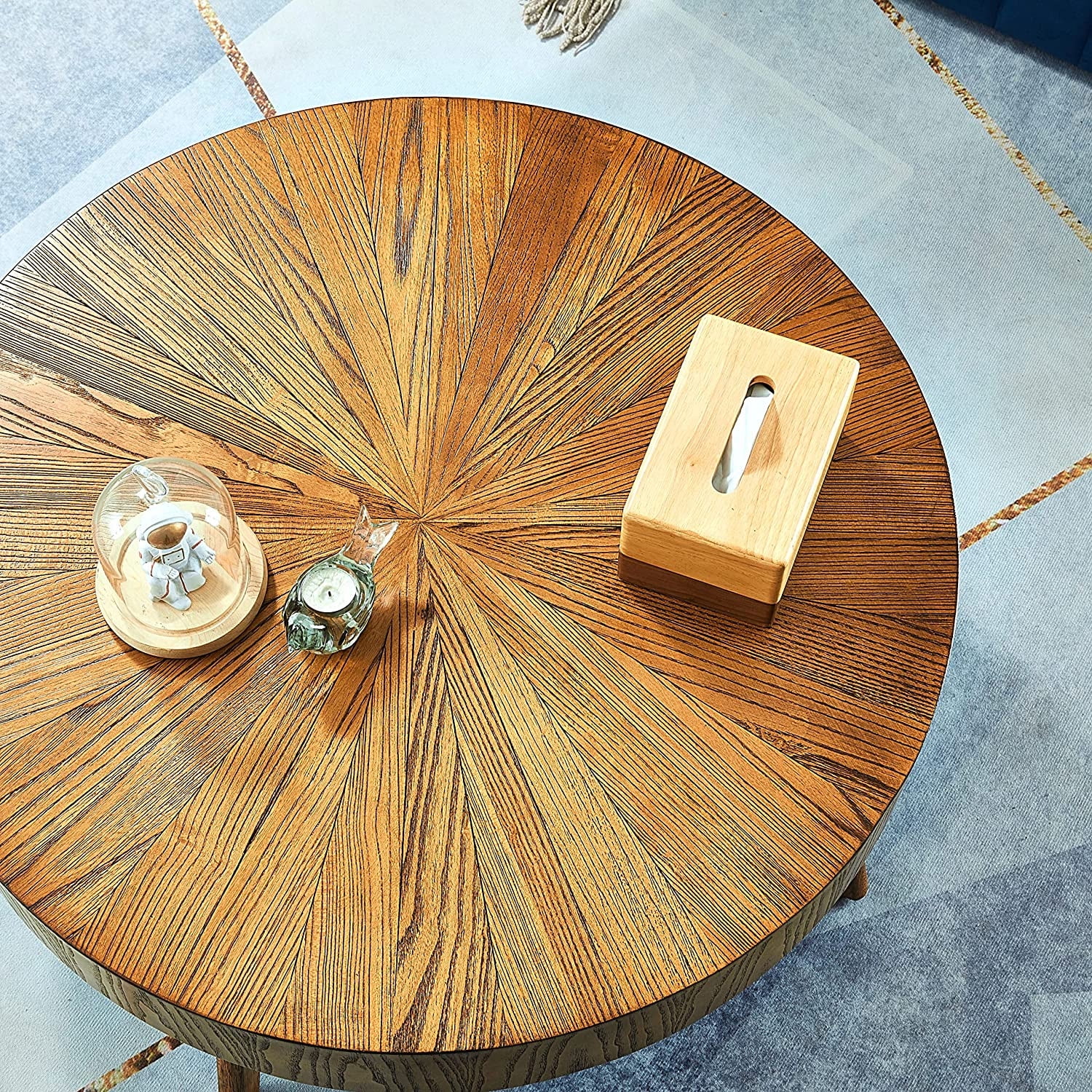Gexpusm Round Wood Coffee Table for Living Room, Mid Century Modern Farmhouse Round Coffee Table with Solid Wood Legs, Dark Brown