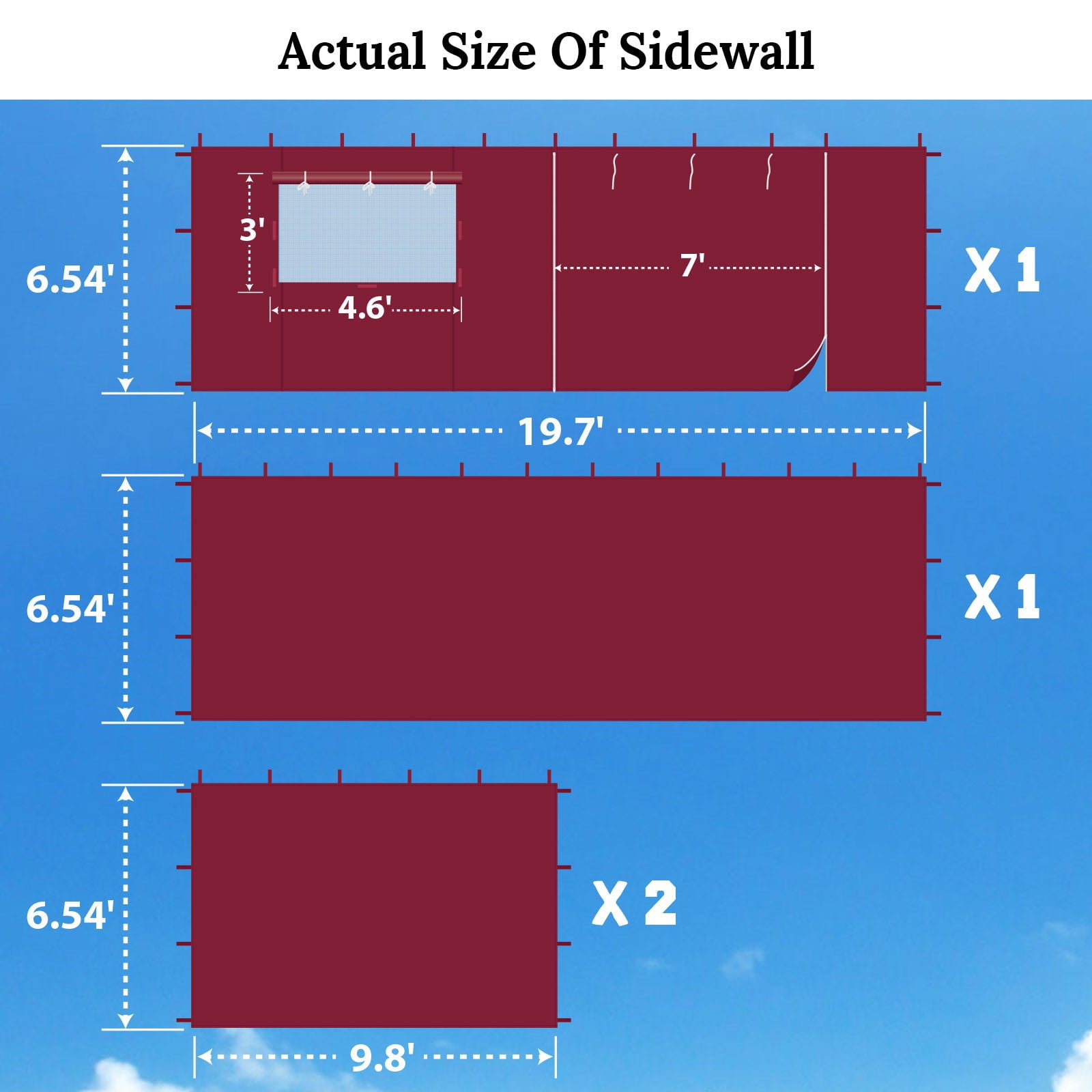 ALUVIERA Canopy Sidewall ONLY for 10'x20' Pop Up Canopy Party Tent with Zipper Door, 4 Pack,(Ecru,19.7'x6.54')