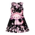 thumbnail image 4 of Rggeeun Child Girls Dresses Cute Floral& Cartoon Print Sleeveless Crew Neck A Line Flowy Loose with Ruched Ruffle Knee Length for Summer Vacation Sweet Sundress,Black,3-4 Years, 4 of 4
