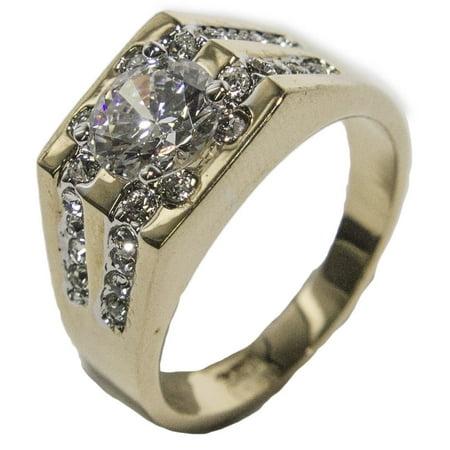 Men's 18 KT Gold Plated CZ and Austrian Crystal Dress Ring 027