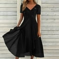 thumbnail image 2 of FAVIPT Women Dresses Trendy Elegant Lace Chiffon Flowy Dresses Evening Party V Neck Short Sleeve High Waist Tiered Wedding Guest Dress 2025 Black,L, 2 of 6