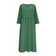 thumbnail image 7 of Qulqfy Green Dress for Women Maxi 3/4 Sleeve Casual V Neck High Waist Smocked Dresses Womens Fall Dress L, 7 of 7