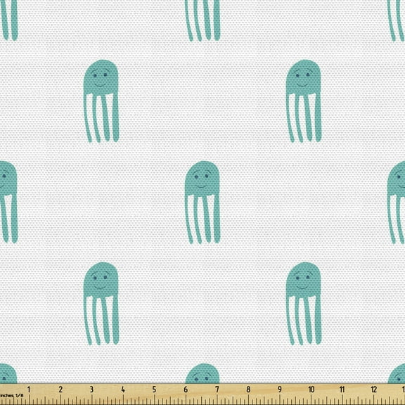Ambesonne Jellyfish Fabric by the Yard Upholstery, Funny Characters, 5 Yards, Turquoise and White