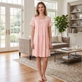 thumbnail image 3 of Dakimoe Nightgowns for Women-Night Dress with Lace Trim Pleated Sleepshirt Casual Print Sleepshirt, 3 of 8
