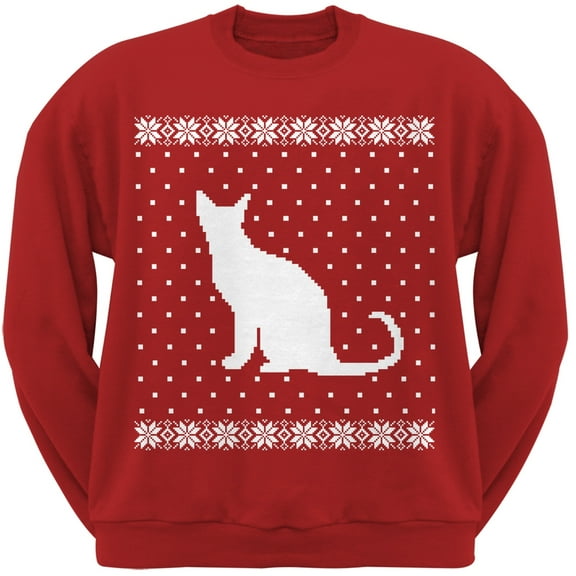 Big Cat Ugly Christmas Sweater Red Crew Neck Sweatshirt