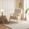 thumbnail image 3 of Indoor Recliner Rocking Chair with Removable Cushion and Lumbar Pillow, Teddy Upholstered Chaise Lounge with Solid Wood Frame and Legs, Comfy Single Sofa Chair with High Back and Armrest, Off-White, 3 of 9