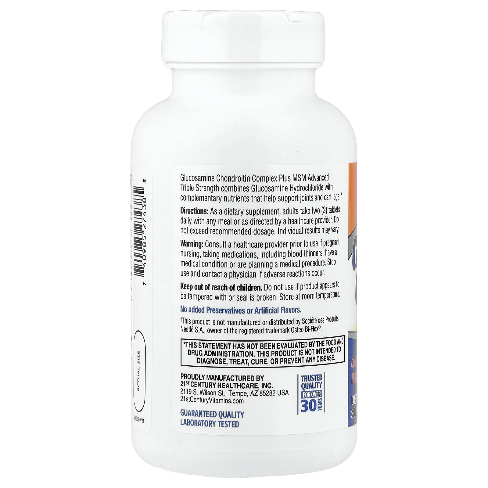 21st Century Glucosamine Chondroitin Complex Plus MSM, Advanced Triple Strength, 120 Coated Tablets