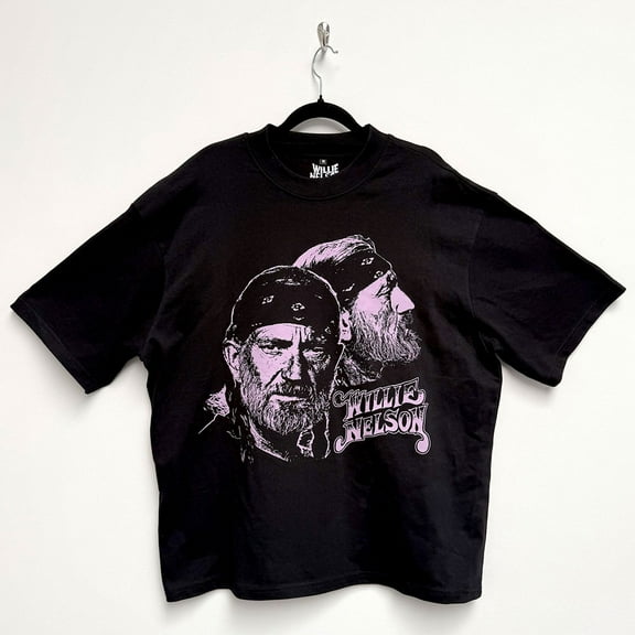 Willie Nelson Unisex Oversized Boxy T-Shirt Purple Graphic (Black)