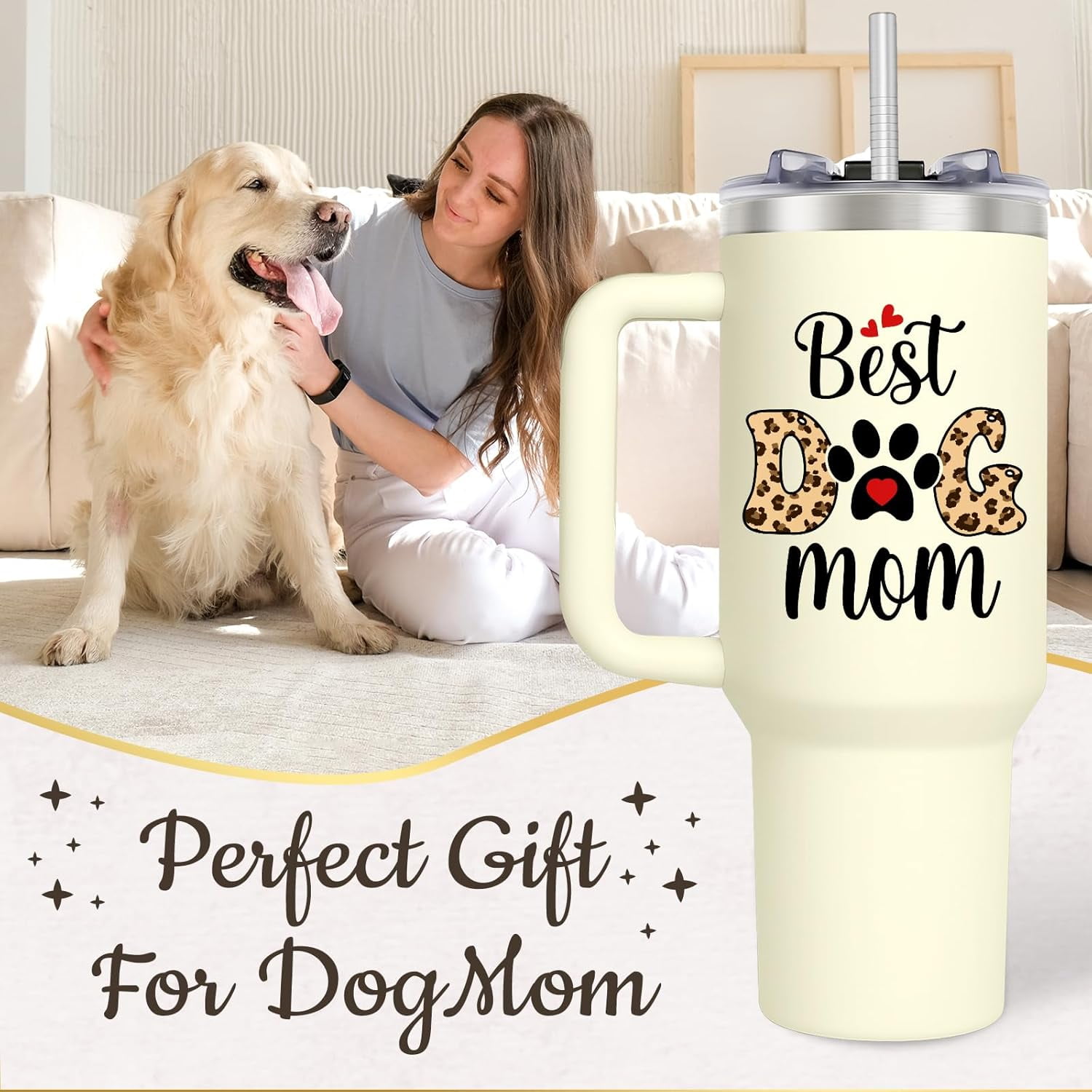 Dog Mom Gifts for Women, Dog Lover Gifts Dog Owner Gifts for Women, Birthday Gifts Christmas Gifts for Dog Mom Women, Best Dog Mom Cup - Dog Mom 40oz Tumbler With Handle