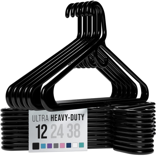 Perchas para ropa NEATERIZE, plástico ultrarresistente, negro, paquete de 12