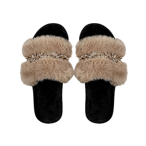 Hvyesh Women's Open Toe Slippers Cozy Slip On Indoor House Slippers Fluffy Bedroom Shoes