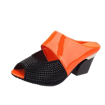 

Inkach Fashion Color Matching Trendy Womens Shoes Thick Heel Women Slippers