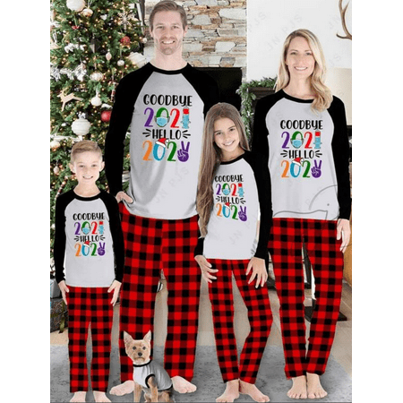 

Fanvereka Christmas Parent-child Pajamas Cartoon & Letter Print Long Sleeve T-shirt + Plaid Pants