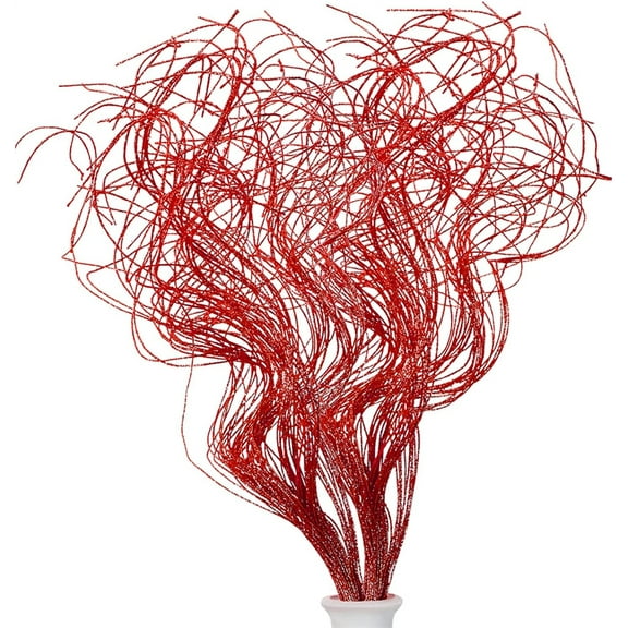 Glitter Curly Ting Ting Branches Christmas Branches Vase Filler Artificial Curly Twigs for Christmas Tree Garland Wreath Decoration, Duslogis Craft Vases Home Garden Decoration (Red, 30Pcs)