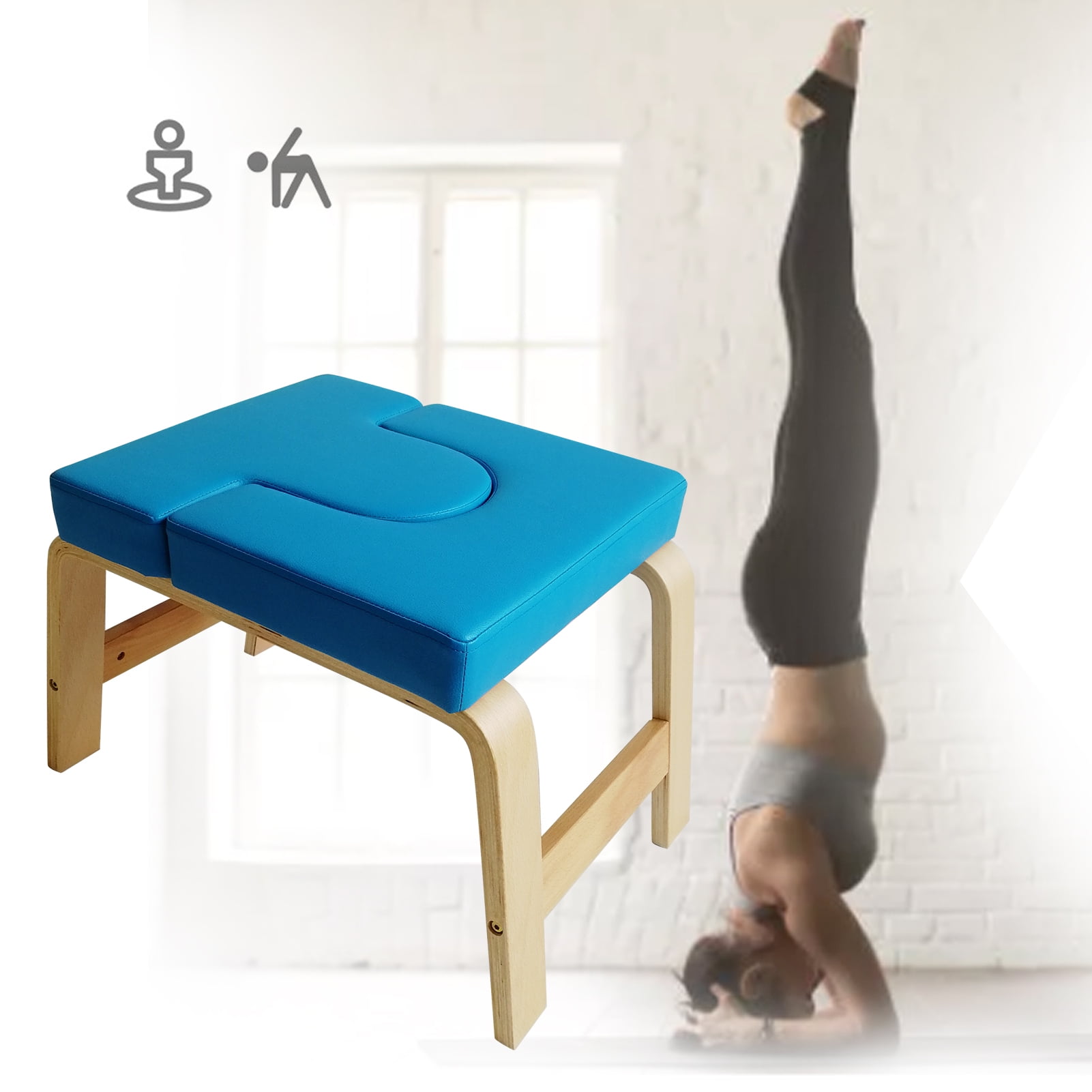 Costway Yoga Headstand Bench Wood Stand w/ PVC Pads for Family Gym Relieve  Fatigue 