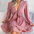 thumbnail image 5 of OSOLU Women Loose Fitted Ribbed Knitted Flanged Casual V-Neck Solid Color Closed Waist Dress Stylish Sundress Dresses For Women 2025 Elegant Classy, 5 of 6