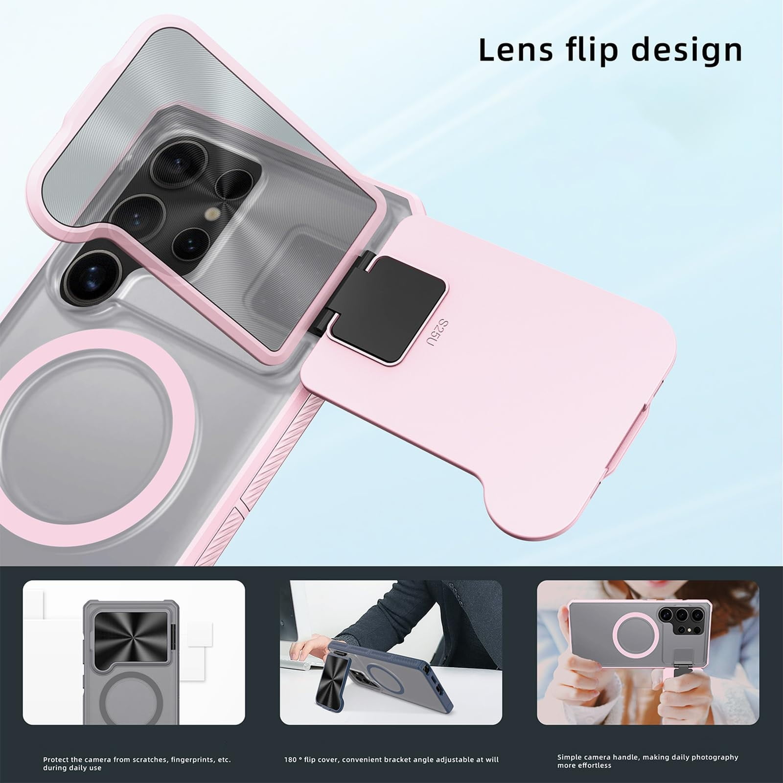 Case For Samsung Galaxy S25 Ultra, Flip Lens Stand Scratches Cover Slim Frosted Non Slip Case Magnetic Wireless Charging Shell