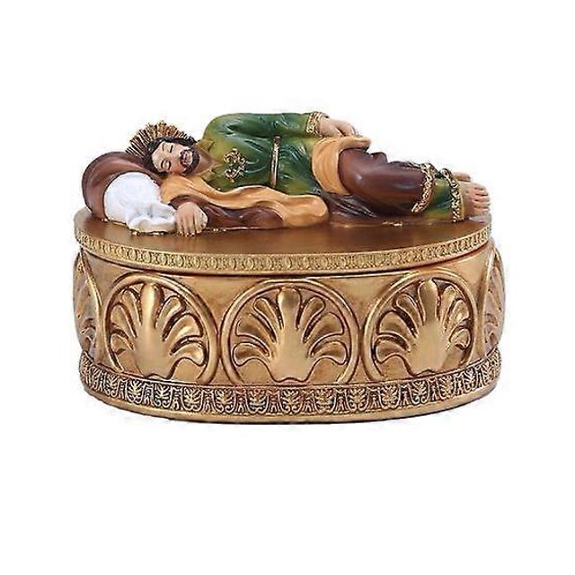 Caja de almacenamiento de joyas, caja de almacenamiento de joyas religiosas, estatua de San José durmiendo, figura decorativa de resina, decoración del hogar para