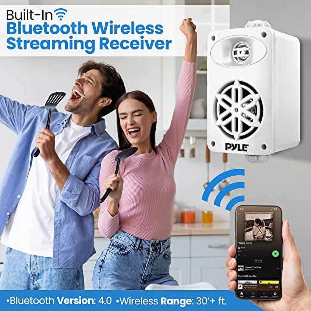 Pyle Bluetooth Indoor Outdoor Speakers Pair 200 Watt Dual Waterproof 3.5” 2-Way Full Range Speaker