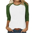 thumbnail image 7 of Htigea Raglan 3/4 Sleeve Tops for Women Trendy Patchwork Pullover Tee Crewneck Baseball Sport Tshirt Army Green,3XL, 7 of 7