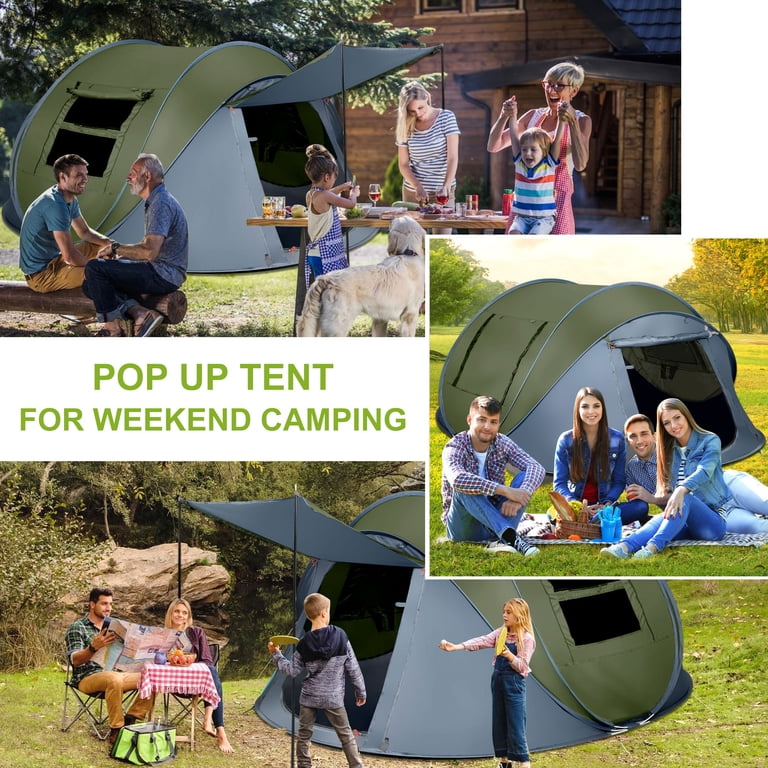 GVDV 6 Person Pop Up Camping Tent, Instant Setup, 2 Doors, Green