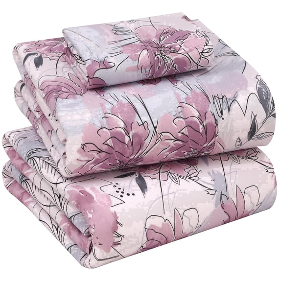 RUVANTI 100% Cotton Sheets – Twin Size Percale Bedding, Cooling & Breathable Floral Design, Durable with a Crisp, Soft & Comfortable Feel, 16" Deep Pocket, 3-Piece Set, Lilac Floral