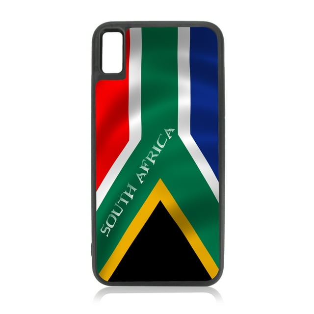 South African Waving Flag Print Design Black Rubber Case Cover for the Apple iPhone 10 / iPhone X / iPhone XS - iPhone 10 Case - iPhone X Case - iPhone XS Case