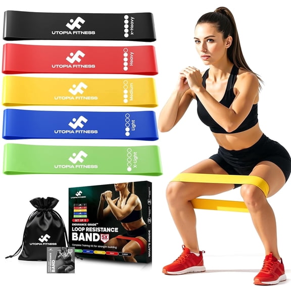 Utopia Fitness Loop Resistance Bands for Working Out Set of 5, Resistance Loop Bands for Exercise Stretching & Strength Training