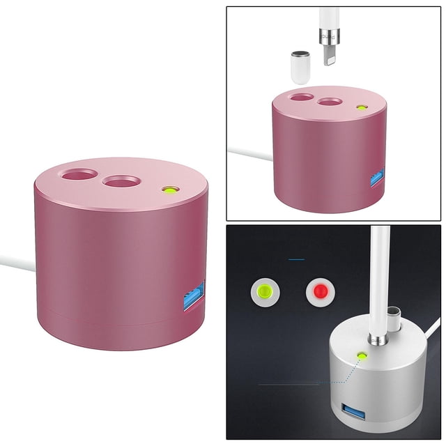 Soporte de Carga de Escritorio Compatible con Lápiz Soporte para Bolígrafo Portátil Estación de Carga Rápida Base de Carga Indicador LED con Puerto US Rosa Soledad Adaptador de carga
