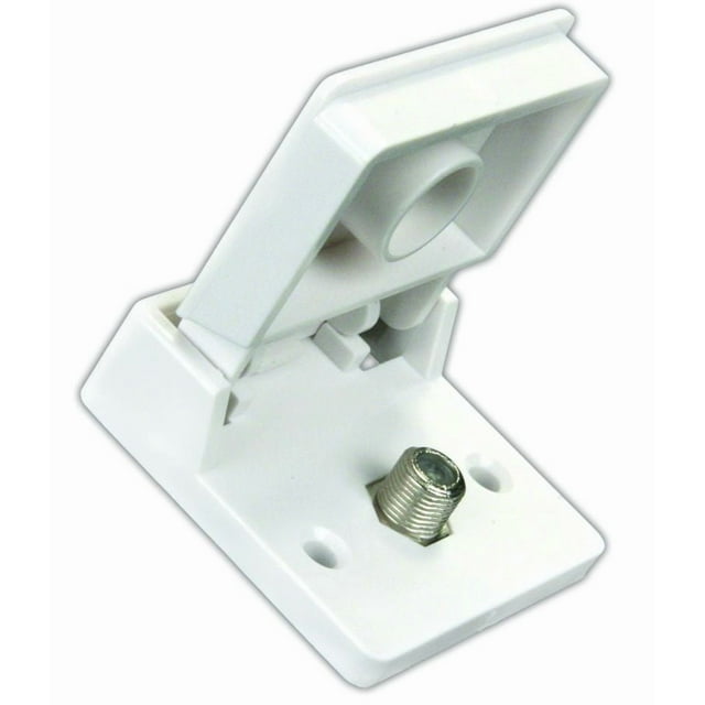 JR TV Cable Entry Plate 47755 Single Cable; With 75 Ohm F-Type Connector; 0.500 Inch x 0.500 Inch Cutout Dimension; 2.062 Inch x 2.062 Inch Outside Dimension; Weather Proof; Polar White
