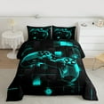 thumbnail image 2 of Black and Teal Comforter Set Twin,Modern Geometric Gaming Bedding Set,Gradient Neon Cubes Gamer Quilt Plaid Grid Duvet Insert Geometry Brick Wall Video Game Room Decor, 2 of 7