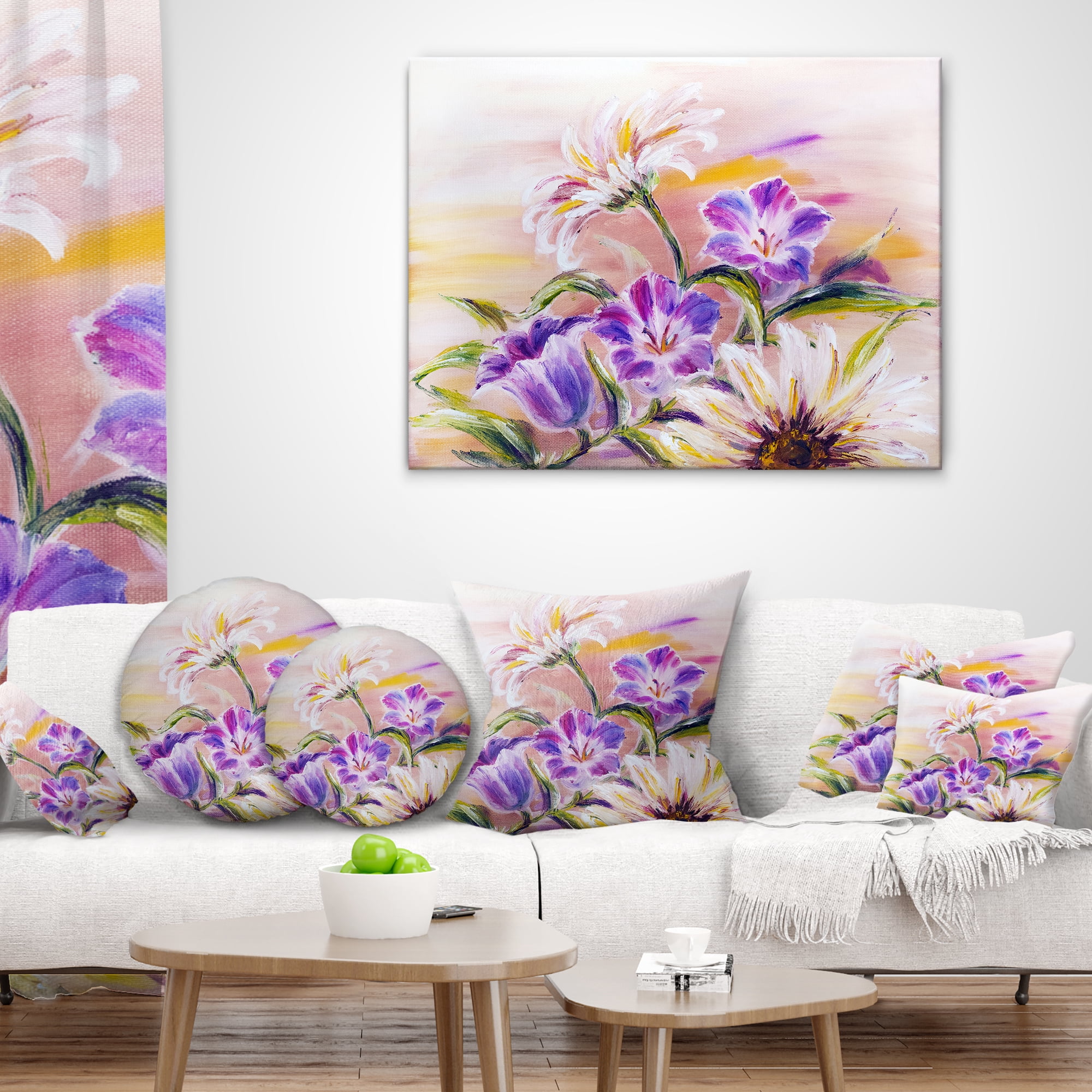 Designart Purple Wildflowers - Floral Throw Pillow - 16x16