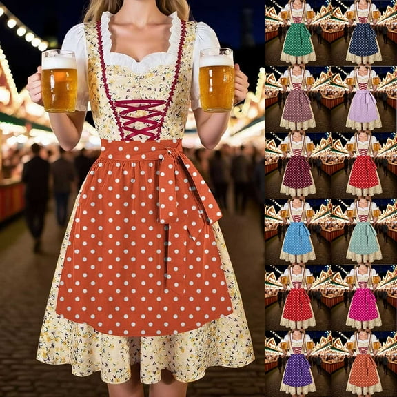 Jsaierl Oktoberfest Dress Women Retro Medieval Elegant Goth Plus Size Dresses Cosplay Costumes Princess 1800s Ball Gown Halloween Costumes
