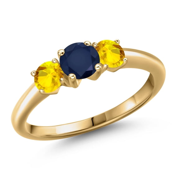 Gem Stone King 18K Yellow Gold Plated Silver Blue Sapphire and Yellow Sapphire Engagement Ring for Women | 1.32 Cttw | Round 5MM | Gemstone September Birthstone | Size 8