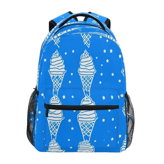 Blue Ice Cream Pattern Stylish Large Backpack 15L Self-Standing Durable Twill for School, Office and Travel Use