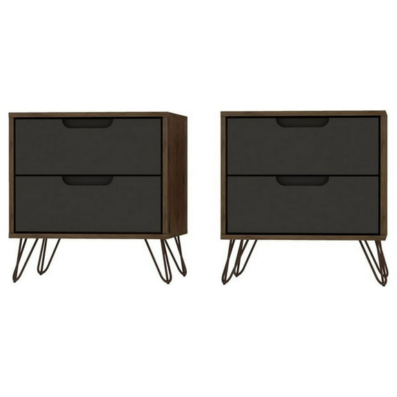 Manhattan Comfort Rockefeller 2-Drawer Wood Nightstand in Gray (Set of 2)