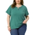 thumbnail image 1 of Camisetas de mujer de talla grande GRACE & GRANDEUR, con cuello en V, mangas cortas enrolladas, suaves y casuales, camisetas de verano 2025 4X verdes, 1 of 1