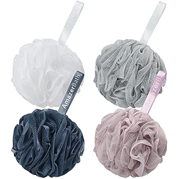 wonima11 Loofah Sponge 60g/Piece, Exfoliating Bath Sponge Body Scrubber - Loofa Set of 4 Grey Blue-Pink-Grey-White