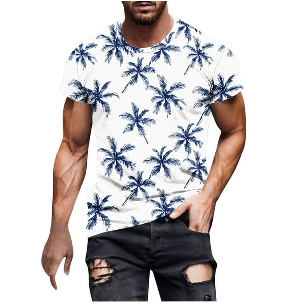 Camisetas de Manga Larga para Hombres Imprimir Fallow Cuello Redondo Camiseta, Moda Casual Manga Corta Mezcla de Algodón/Lino