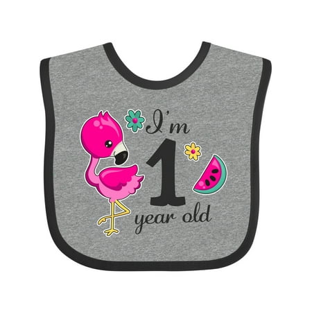 

Inktastic I m 1 Year Old with Flamingo and Flowers Gift Baby Girl Bib