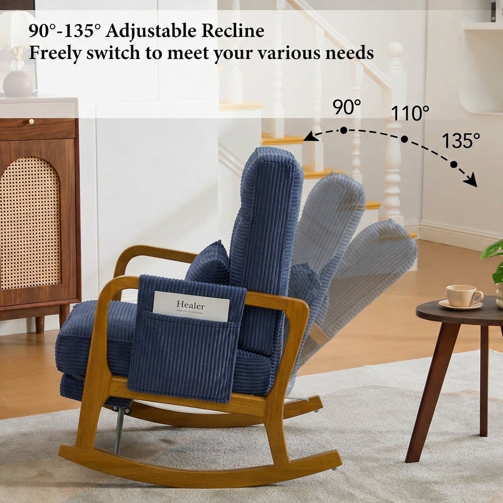 MOONMISS Rocking Chair with Footrest,Rocker Nursery Chair with Side Pocket,Glider Rocker,Accent Reading Chair for Living Room,Navy Blue