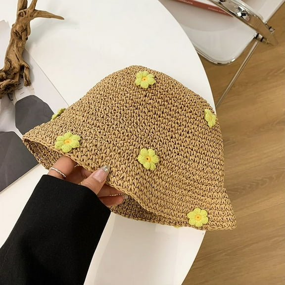 SikaFu Flower And Grass -Edited Fisherman Hat Female Summer Breathable Face Showed Faces, Edaus Straw Hat Shame Hats, Sunburn Seaside Holiday Hat Tide