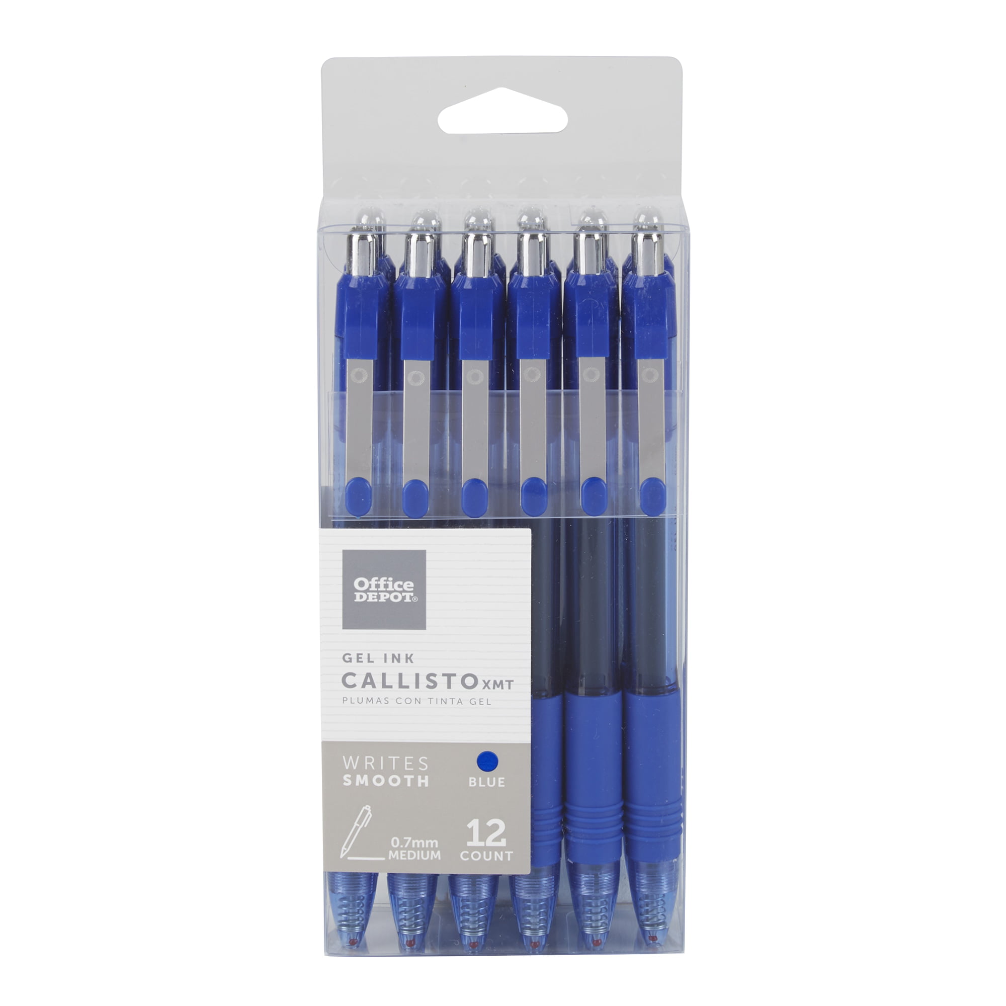 Office Depot® Brand Callisto Retractable Gel Ink Pens, Medium Point,   mm, Transparent Blue Barrel, Blue Ink, Pack Of 12 Pens 