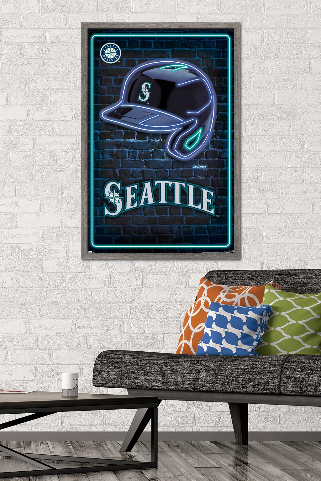 MLB Seattle Mariners - Neon Helmet 23 Wall Poster, 22.375" x 34" Framed