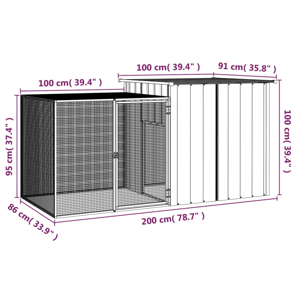 vidaXL Rabbit Cage Gray 78.7"x35.8"x39.4" Galvanized Steel