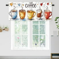 Coffee Valance Rod Pocket Window Curtain for Kitchen Coffee Theme Tea Cup Love Heart Window Treatment Valance Curtains for Bathroom 54 by 18 in, 1 Panel