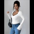 thumbnail image 4 of Camisetas Ajustadas con Cuello en Forma de Corazón para Mujer, Tops de Punto Acanalado con Mangas Largas Acampanadas L, 4 of 7