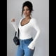 thumbnail image 4 of Camisetas Ajustadas con Cuello en Forma de Corazón para Mujer, Tops de Punto Acanalado con Mangas Largas Acampanadas L, 4 of 7