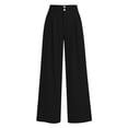 thumbnail image 5 of Women Wide Leg Pants High Waisted Dress Work Trousers Pleated Button Business Casual with Pockets Black XL(XL), 5 of 8